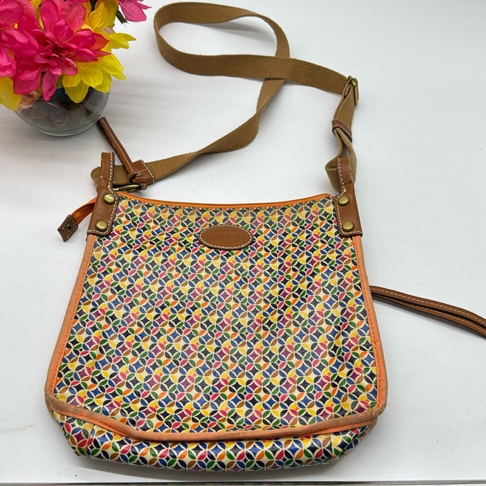 Fossil Multicolor Crossbody Bag Plastic coated with Leather accents MCB7250K